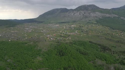 Beautiful panorama of a mountain village in Montenegro. The magical atmosphere of the mountains.