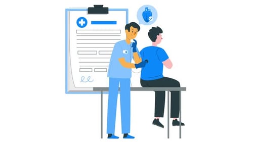 Animated Doctor Examining Patient Heart Health Checkup