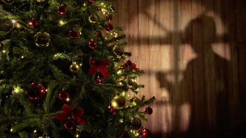 Christmas Tree with Man Shadow in the Background