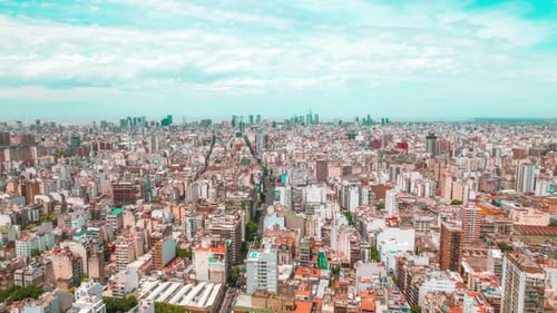 Aerial Hyperlapse of Buenos Aires city in Almagro district at day time Skyline in background