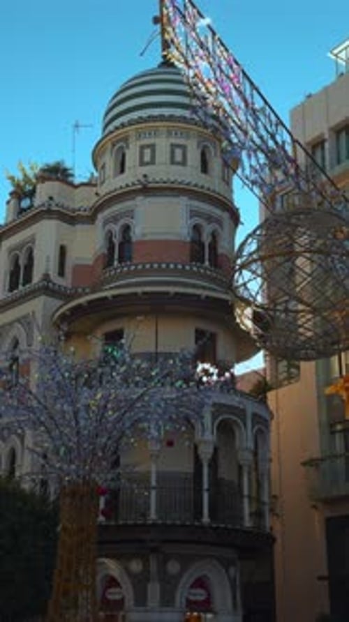 Decorative Building With Festive Highlights Urban Scene Featuring Decorated Architecture And