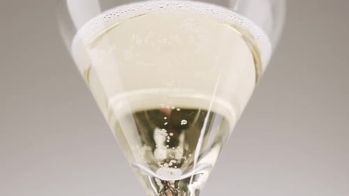 Bubbles rising in glass of sparkling champagne