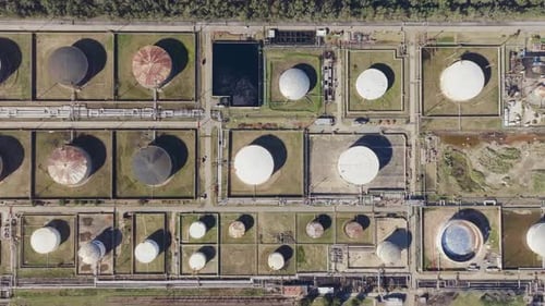Aerial Top-Down Drone Footage of Oil & Gas Refinery