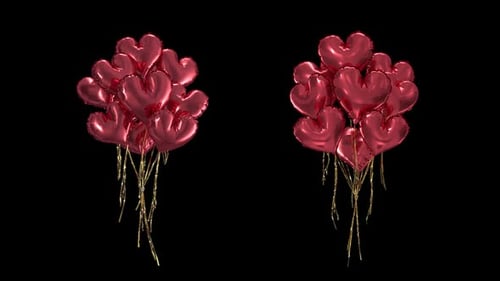 Floating Red Heart Balloons Animation Loop