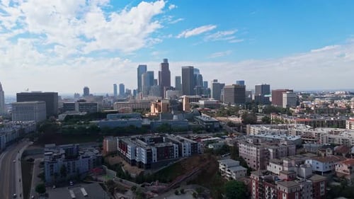 Drone shot Downtown Los Angeles during daytime