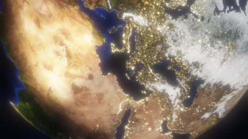 Planet Earth Rotating with City Lights at Night