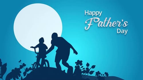 Animated Father's Day Card with Silhouette of Dad and Child