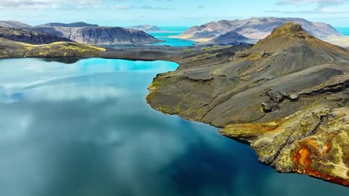 Mountain Lake Picturesque Reflection of Clouds in Clear Glacial Water Scenic Aerial Landscape in