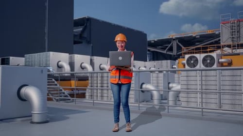 Engineer Woman Using Laptop Outside