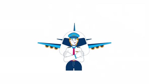 Female pilot with airplane cartoon animation
