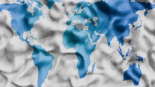 Animated Blue World Map on Undulating Fabric Background
