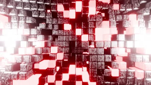 Rote Neonwellen-Würfelwand VJ Loop mit weißer Hintergrundanimation