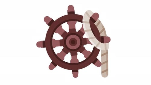 Animated Ship Wheel and Rope Flat Design Element