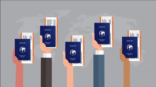 Animated Hands Holding Passports with Travel Tickets
