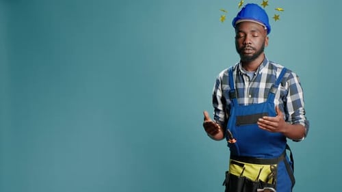 African American Construction Worker Being Dizzy and Lightheaded