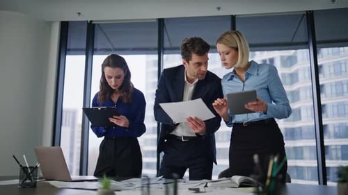 Business Partners Interacting Workplace Creative Agency Managers Brainstorming