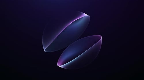 Glowing violet glass orb with soft transparent ribbons, abstract minimal sphere