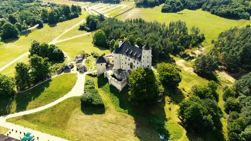 Medieval castle Bobolice, Poland. Aerial concept