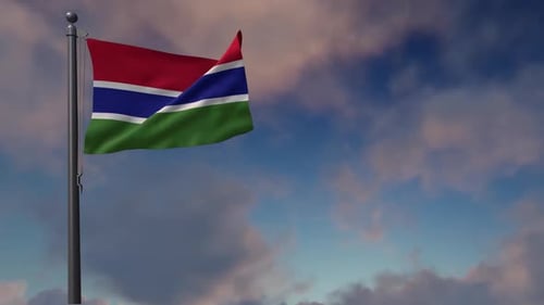 Gambia Flag On Flagpole - 2K