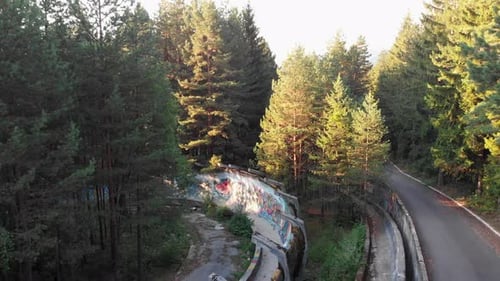 Aerial: Sarajevo Olympic Bobsleigh track in Trebević mountain.