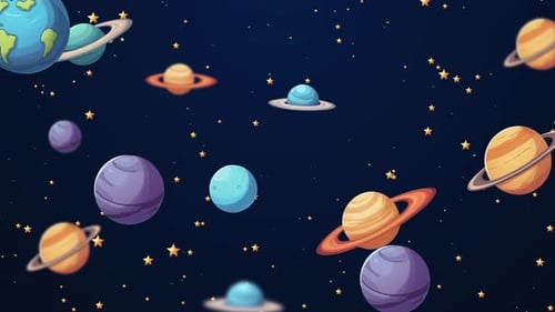 Colorful Cartoon Planets and Stars Animated Space Background