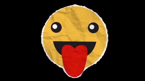 Crumpled playful emoji face with tongue out on black background