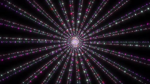 Glitter Particle Circle Animation On Black Background, Particle Circle Shape Technology Background.