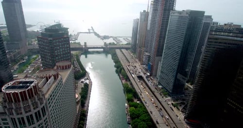 Chicago, Illinois / United States - September 6 2018: Chicago River, Skyline, And Coast