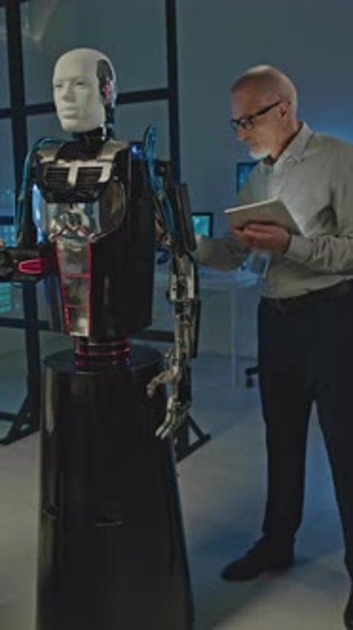 Ingenieur untersucht humanoiden Roboter