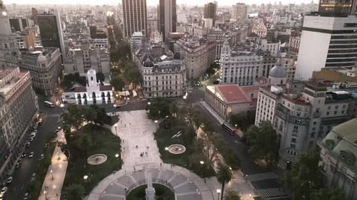 Plaza de Mayo and Cabildo of Buenos Aires Aerial Drone Above Historical Square Landmark in Financial