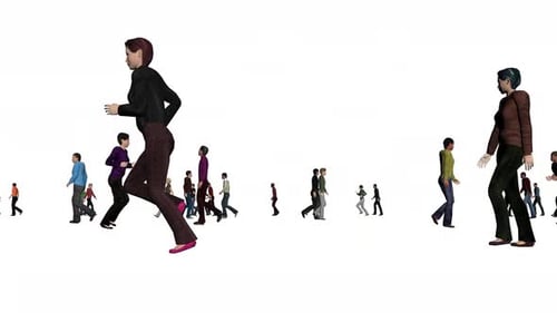 Animated 3D People Walking Across Screen