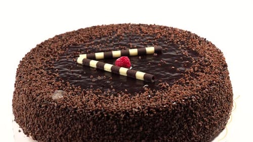 Chocolate Cake with Raspberry and Rolled Wafers