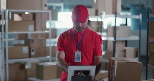 Portrait of Caucasian Adult Mature Male Businessman in Red Uniform Working on Professional Post