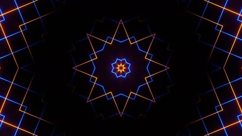 Glowing Neon Geometric Kaleidoscope Abstract Background