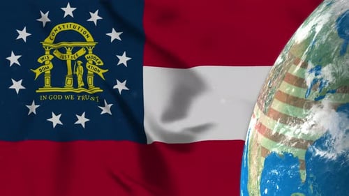 Waving Georgia Flag and Realistic 3D Spinning Earth Globe