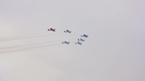 Airplanes Fly in Formation Leaving Smoke Trails