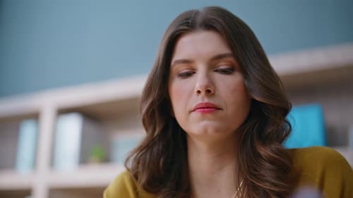 Closeup Businesswoman Working Online Taking Smartphone Disappointed Expression