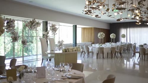 Elegant Wedding Venue Setup with Floral Decorations