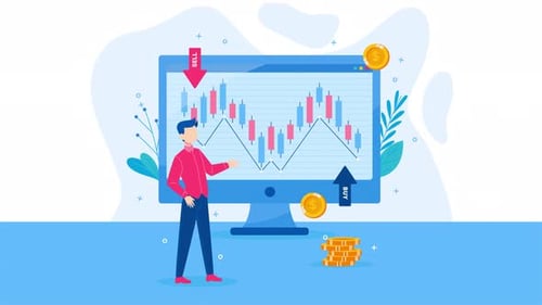 man trading, stock market analysis, trading statistics analysis 4k animation