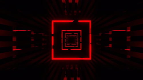 Orange And Red Square Cyber Corridor With Abstract Neon Glow Background Vj Loop In 4K