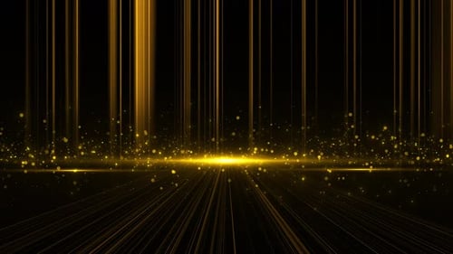 Golden Light Rays Stage Background with Shimmering Particles