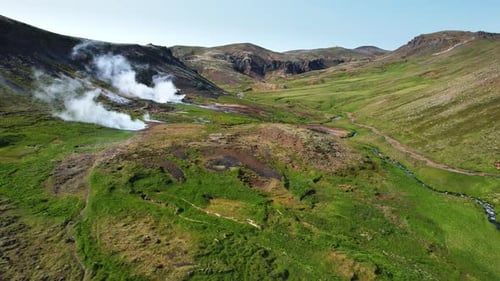 Iceland Nature Background View of a Volcanic Mountain Valley Northern Landscape From Height