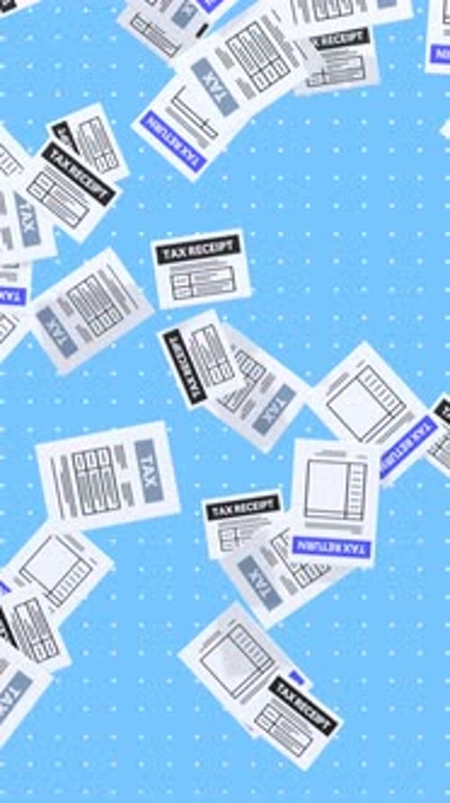 Animated Tax Documents Falling In A Vertical Video Format, Representing Accounting, And Taxation.