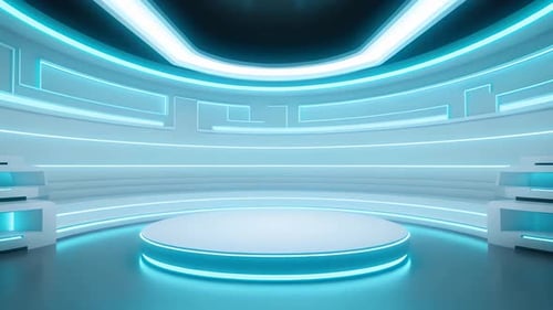 Futuristic Virtual Studio Stage with Glowing Neon Lights