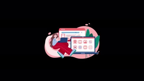 Animated Flat Design Illustration of Person Working Online