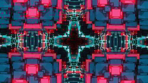 Red and blue object with black background. Kaleidoscope VJ loop