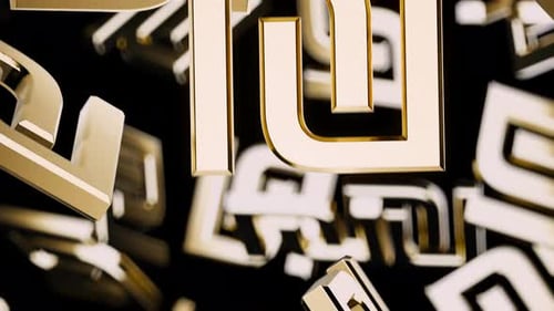 Endlos fallendes Goldschekelsymbol auf schwarzem Hintergrund
