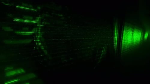 Green Laser Beams Lighting in Smoke on a Black Background