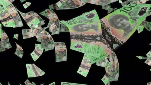 AUD paper money falling down. Money rain.