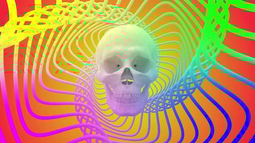 Psychedelic Skull with Colorful Hypnotic Tunnel Motion Graphic